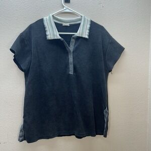 POL Clothing Short Sleeve Women's Henley Top Snap Button Waffle Thermal Grunge S